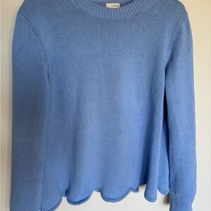 J.CREW Women’s Blue Scallop Edge Hem 100% Cotton Crew Neck Sweater Size Large